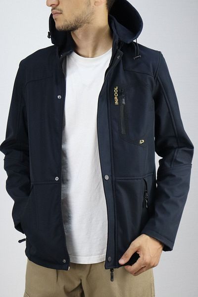 inpool Ανδρικό παλτό Softshell Navy Blue, ανθεκτικό στο νερό και τον αέρα