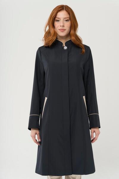 Olcay Trench Coat Judge Collar Garni Detailed Plus Size Navy Blue 4287