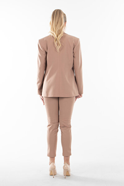 Feminist Beige Classic Collar Jacket Set -0106309