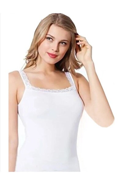 Q-EN Γυναικείο λευκό διπλής όψης φορετό δαντέλα με χοντρό λουράκι μπαμπού εσώρουχο 2 τεμαχίων