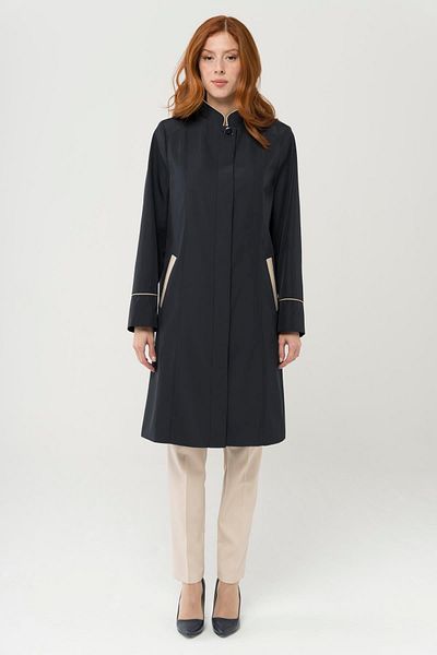 Olcay Trench Coat Judge Collar Garni Detailed Plus Size Navy Blue 4287