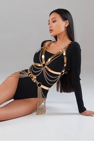 Aysilce Σετ αξεσουάρ ζώνης δερμάτινου σουτιέν Harness Fancy