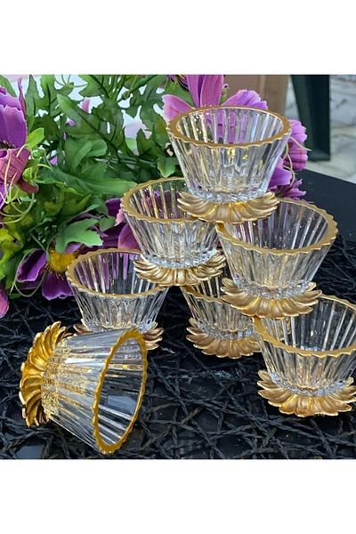 KAVEH 6-Piece Gold Metal Leg Coffee Side Mini Turkish Delight Bowl Sugar Bowl