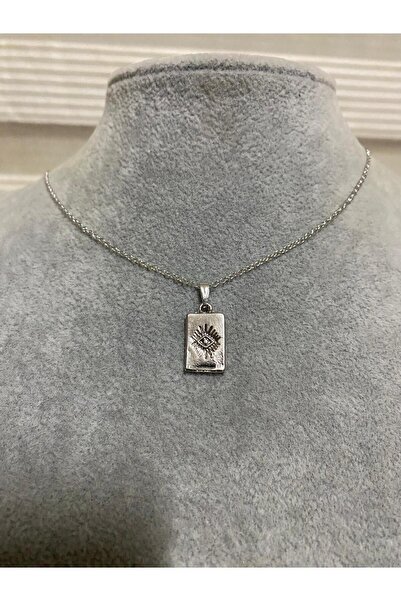 Judas Takı Göz Figürlü Plaka Kolye Gümüş Renk