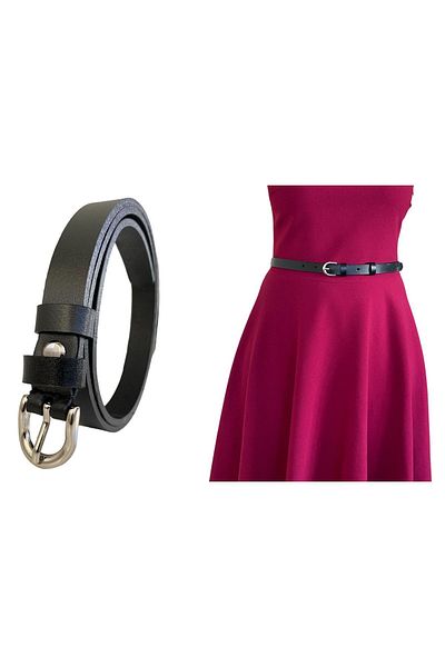 GoDeri Black Silver Buckle 100% Genuine Leather Very Thin Women's Belt - 1.8 Cm