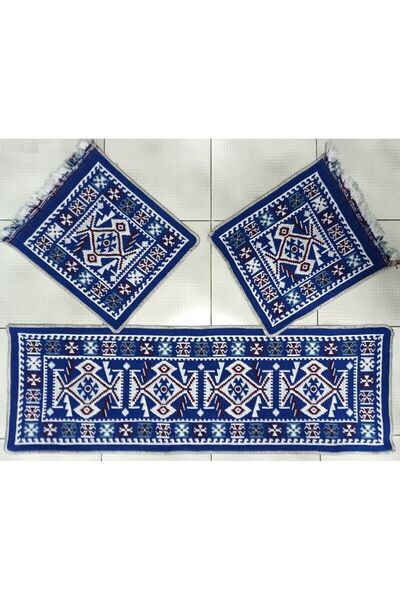 3'lü Oto Koltuk Kilim Seti (MAVİ)