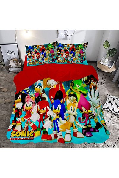hediyechy Gift Duvet Cover Sonic Themed 3D Printed Double Duvet Cover Set