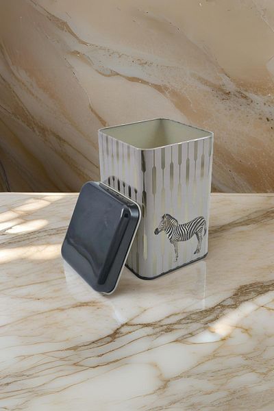 EVLE Ef022-f5 Safari Zebra Patterned Square Metal Storage Container 11x11 Cm