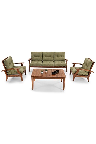 YASÜ Balkon Bahçe Takım Mobilya Oturma Grup Masa Sandalye Berjer Kanepe Yeşil Kapitone Minder Koltuk 311s