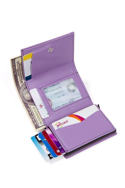 Av A Dos Leather Mechanism Wallet Automatic Cash Compartment Sliding Card Holder Wallet Lilac