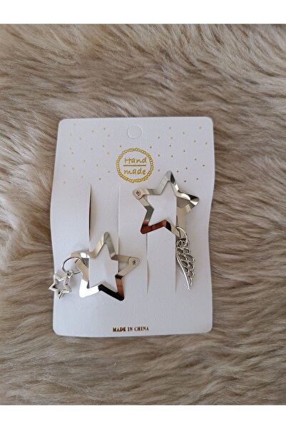 Efna Store Sallantılı Yıldız ve Kanat Figürlü Yıldız Model Gümüş Renk Çiftli ...