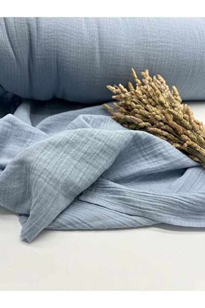 Kumaş Sevdası Buz Mavi Organik Pamuk Çift Kat Müslin Kumaş (Eni150cm)