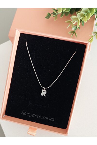 LUCKY ACCESSORIES Çelik Silver Rodyum  Kaplama Harf Kolye R Harfi