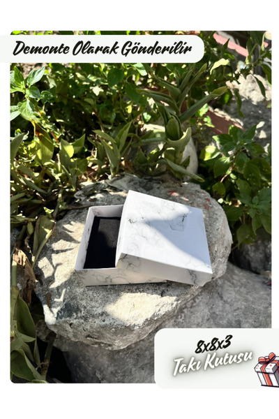 Fatih Kutu 8x8x3 - Beyaz Renk Mermer Desenli Süngerli Takı Kutusu [demonte 25...