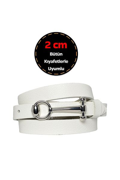 GoDeri 100% Genuine Leather, Silver Buckle Thin 2 cm Milk White Women's Belt; Dress Belt, Pants Belt_anh