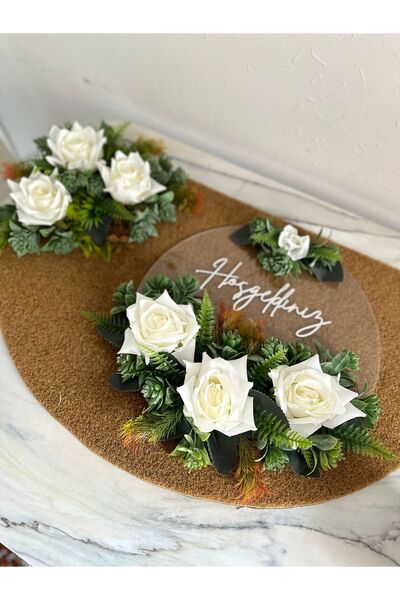 KRVTASARIM Çiçekli gümüş kapı süsü ve paspas