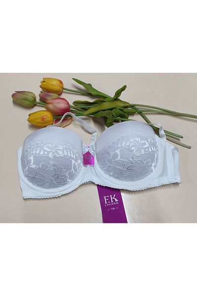F.K Strapless Padded Bra - Silicone Bra with Full Support and Lace Detail