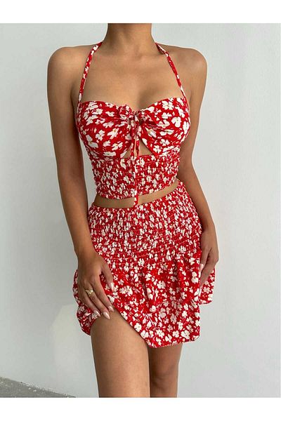 Elizan Red Set of 2 - Patterned Hanging and Wrapped Fabric