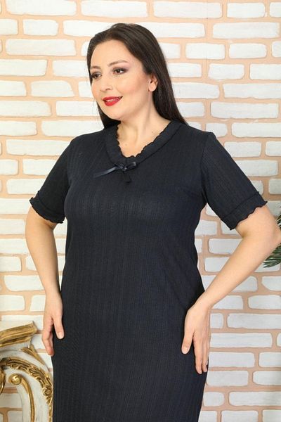 Freeista Navy Blue Large Size Ribbed Nightgown