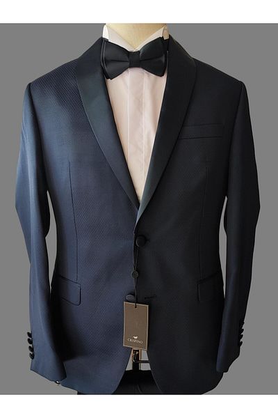 crispino Navy Blue Men's Tuxedo Suit - Groom Suit Jacket and Trousers