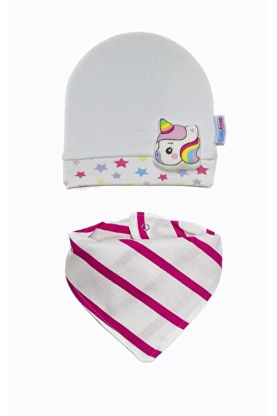 Lumos Trade Kız Bebek % 100 Pamuk Çift Katlı Çizgili Fular Mama Önlüğü ve Uni...