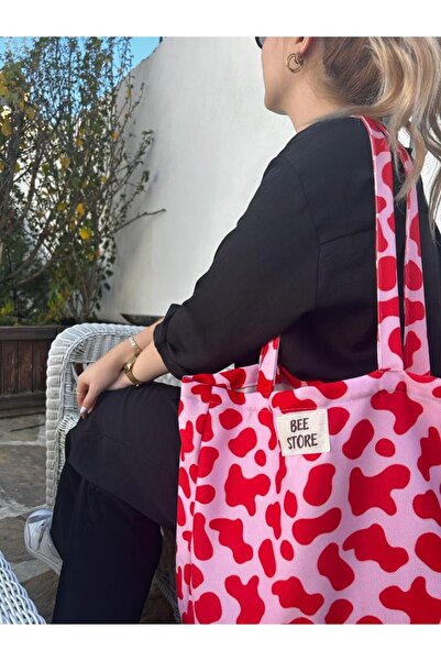 bee store Pembe Inek Desenli Körüklü Omuz Çantası