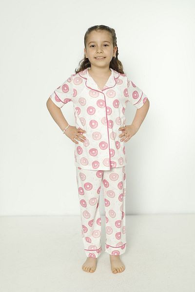 ELİTOL Set de pijamale din lycra din bumbac cu nasturi