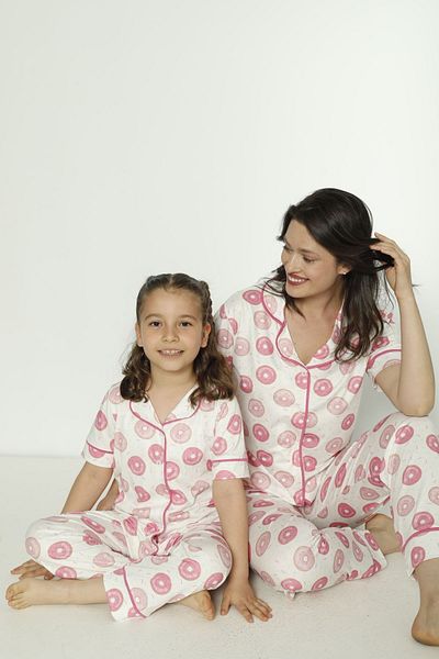 ELİTOL Set de pijamale din lycra din bumbac cu nasturi