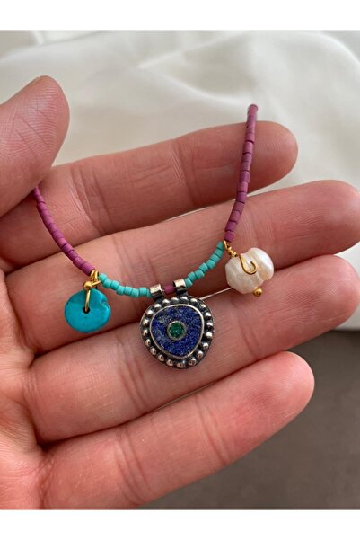 Mardin Gümüş Lapis Turkuaz Ve Incili Mozaik Kolye