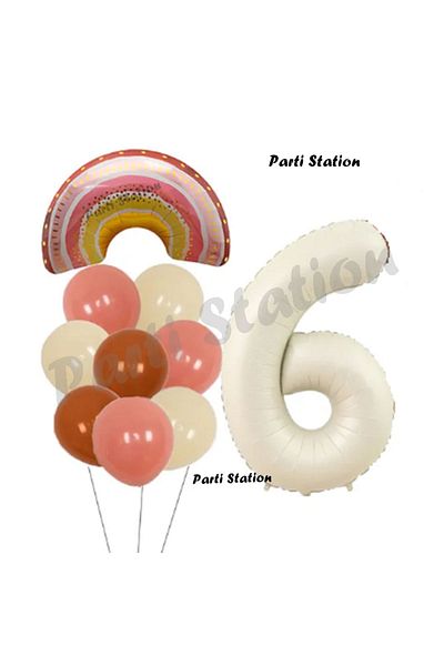 Parti Station 6 Years Old Bohemian Rainbow Balloon Set - Rainbow and Cream Number Concept, for Birthday Party