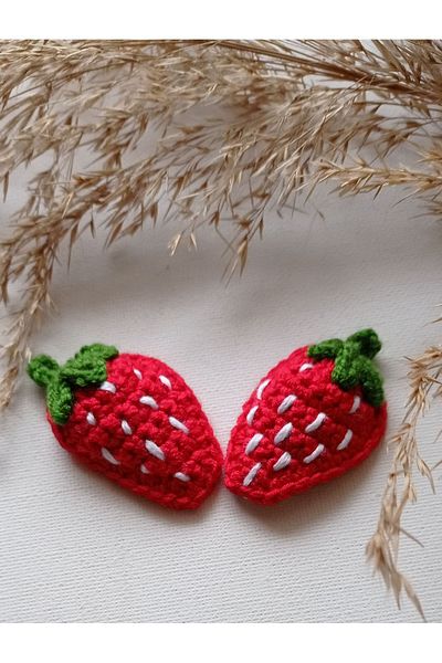Masal Örgü Dünyası Natural And Cute Fruit Themed Hair Accessory - Strawberry Clip Buckle
