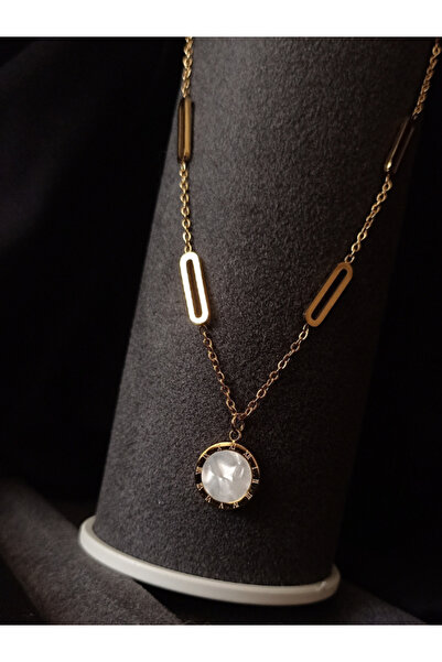 Tanem Mall Gold Colored Roman Numeral Women's Stainless Steel Necklace