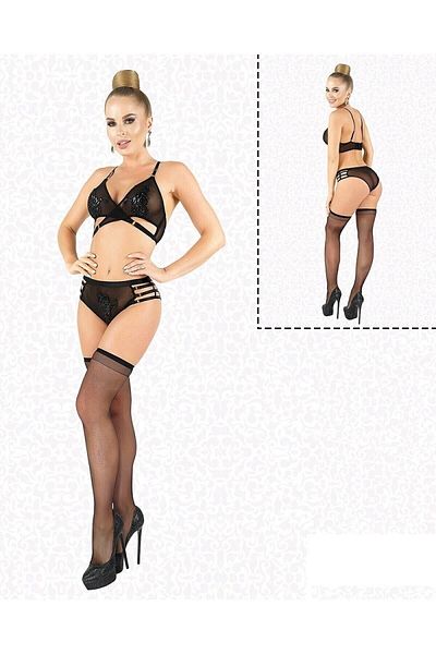 Elawin Μαύρο Glitter Fancy Γυναικείο Σετ - Guipure Detailed
