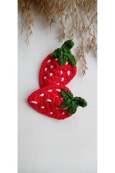 Masal Örgü Dünyası Natural And Cute Fruit Themed Hair Accessory - Strawberry Clip Buckle