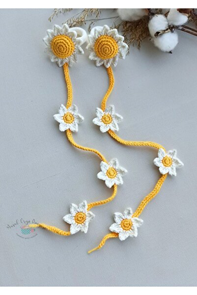 Masal Örgü Dünyası Ayçiçeği Amigurumi Salkım Toka Niş Saç Aksesuarı (1 Çift)