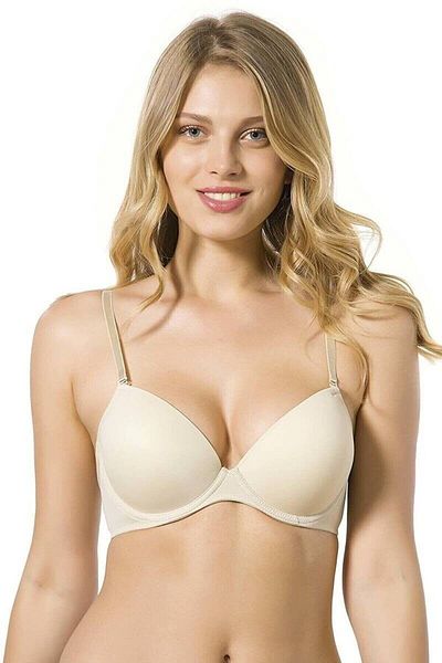 Le Jardin Women's Ecru Micro Covered Earless Push up Underwire Silicone Bra