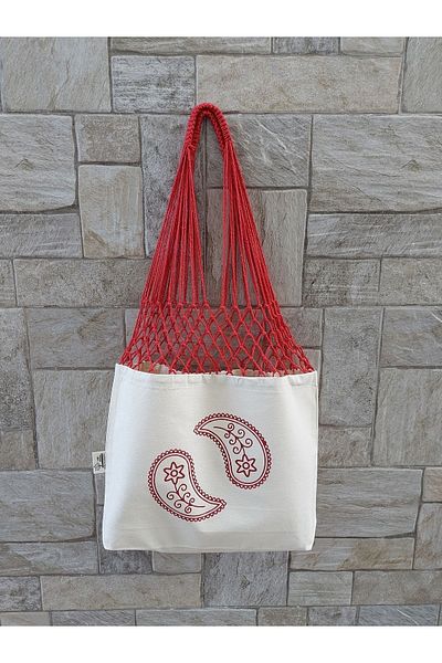 OBİDEV Printed Red Long Mesh Bag