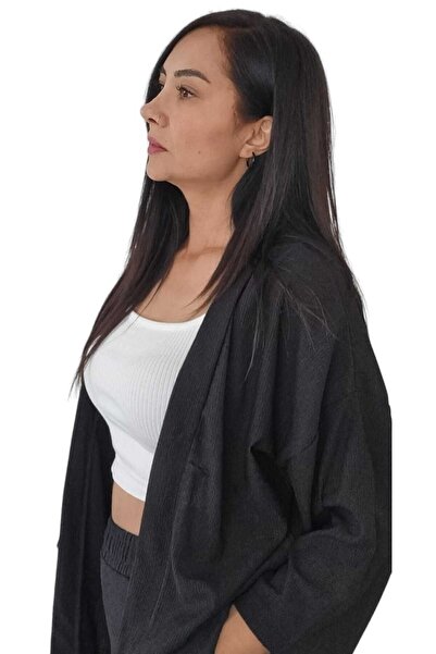duygu dilsiz Чорний комплект кімоно з бурмунцем - Жіночий