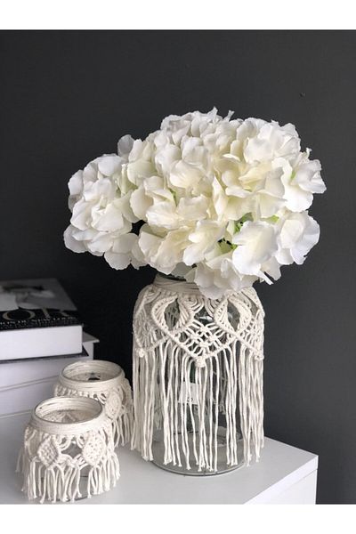 florbar Τεχνητό λουλούδι Μεγάλο Μπουκέτο 5 κλαδιών Πολυτελές Μπουκέτο Ορτανσίας Kem White – Διακόσμηση τεχνητών λουλουδιών, Στολίδι γραφείου, Φόντο