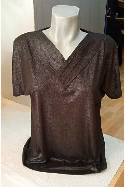 ELLA CAMELIA Ella Camelia V-Neck Black Color Blouse with Glitter Fabric
