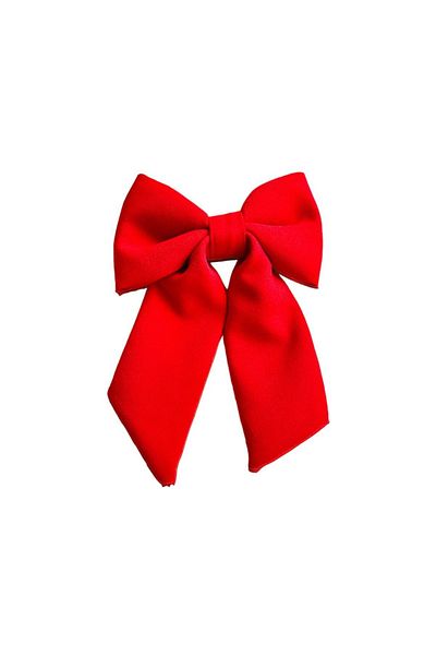 alsaccessories Agrafă de păr din țesătură creponată de culoare roșie pentru femei, cu fundă și agrafă
