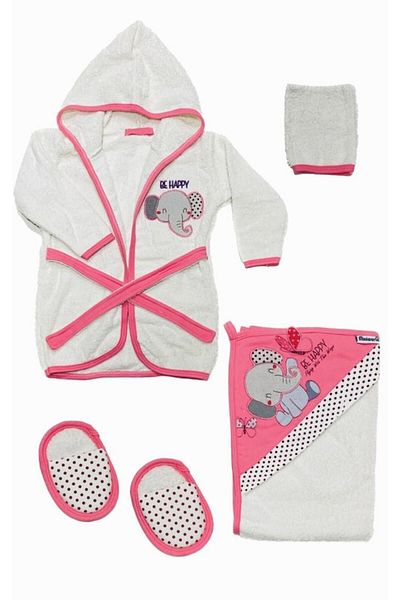 Miniworld Baby Girl Bathrobe Set - Organic Antibacterial, Special Stitched and Cute Elephant