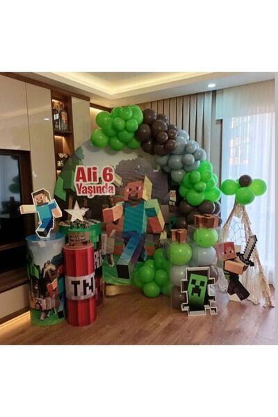 MFM Minecraft temalı doğum günü zincir balon seti