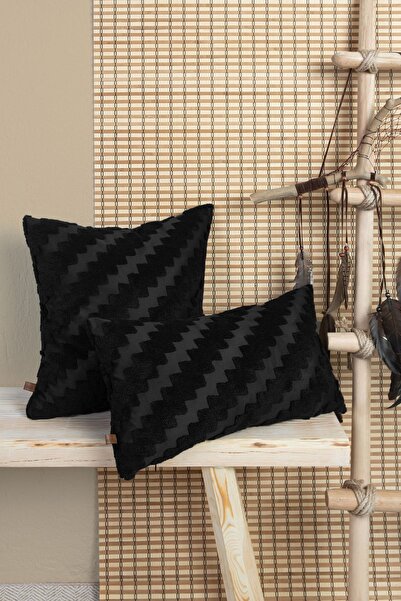 HAMUR Bohemian Special Design Punch Punch Pattern Decorative Throw Pillow Cover Zigzag Black