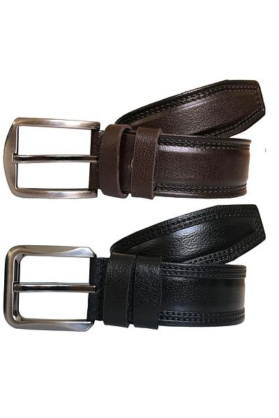GoDeri Genuine Leather 2-Piece Patterned Super Set Brown, Black 4 Cm Belt = 2 Pieces 58-59