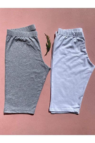 LEYNA BUTİK Leggings pentru genunchi din Lycra din bumbac, 2 bucăți, gri și alb