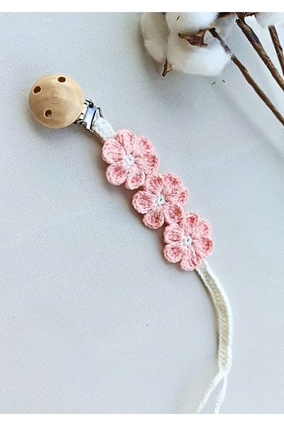 Masal Örgü Dünyası Pink New Series Daisy Pacifier Chain / Strap
