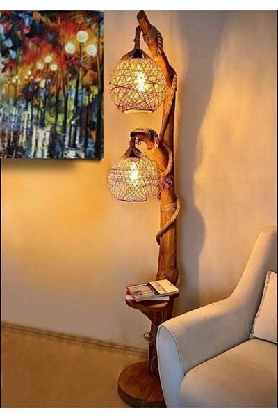 Excellent 140 cm Natural Wood Floor Lamp - Log Corner Lighting
