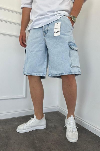 MADZEYMODA Ανδρικό τζιν σορτς Cargo Pocket Ice Blue