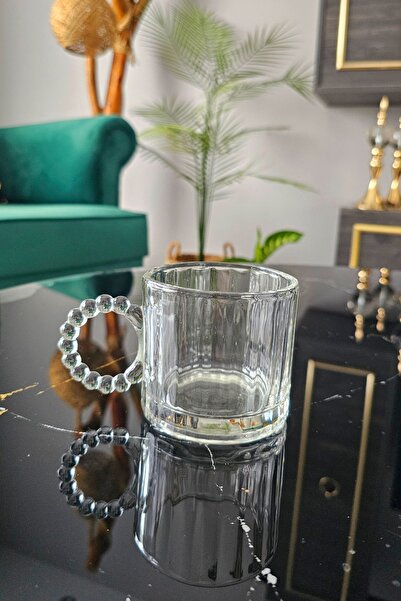 Gülümseten Avm 3 Lü Boncuklu Kulplu Cam Kupa 300 ml | Kulplu Çay Bardağı | Bo...
